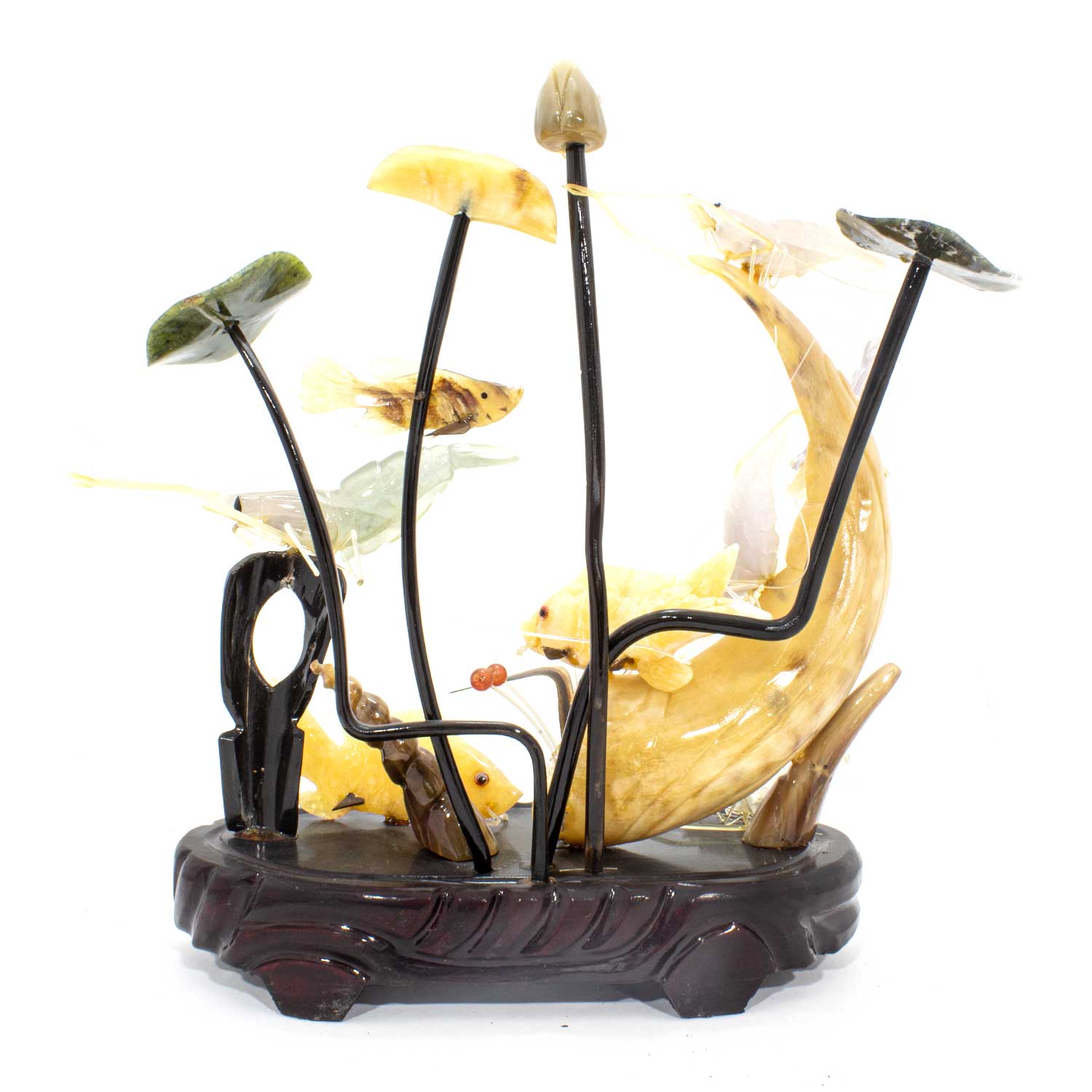 Artificial Jade Sea Life Figurines Shrimps & Fish With Sea Horns And